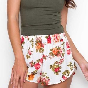 White Floral Shorts